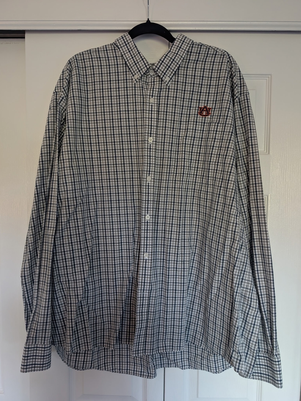 Cutter & Buck Auburn University Gray, White And Blue Plaid Button-Down